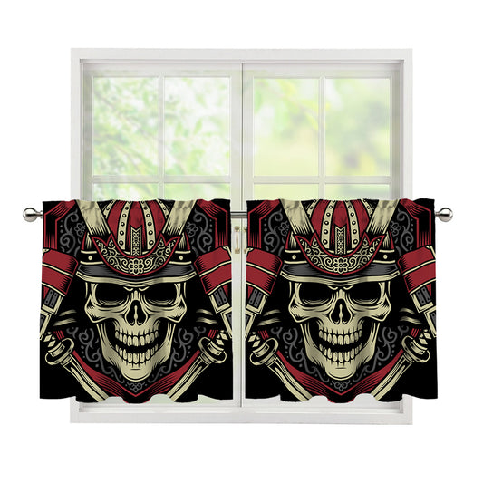 Samurai Warrior Skull Print Tier Curtains