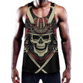 Samurai Warrior Skull Print Men's Workout Tank Top