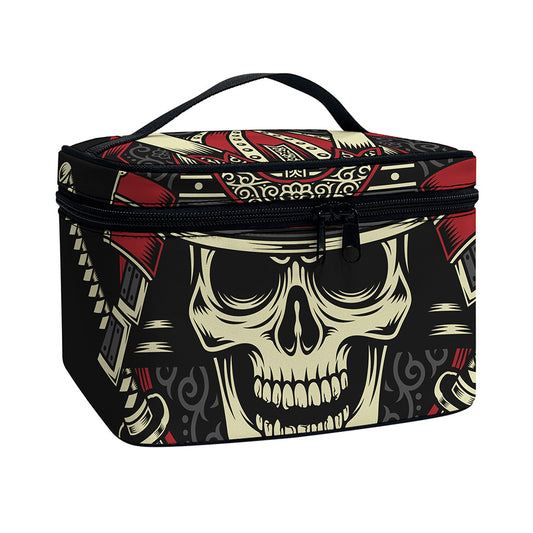 Samurai Warrior Skull Print Travel Makeup Bag