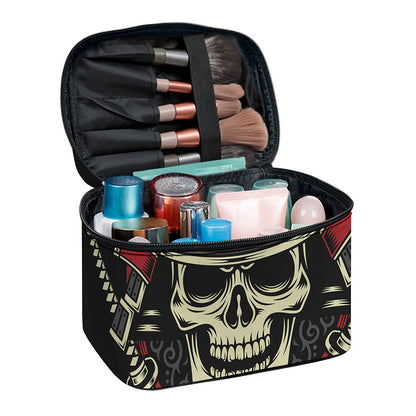 Samurai Warrior Skull Print Travel Makeup Bag