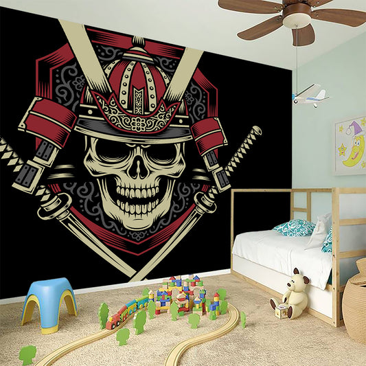 Samurai Warrior Skull Print Wall Sticker