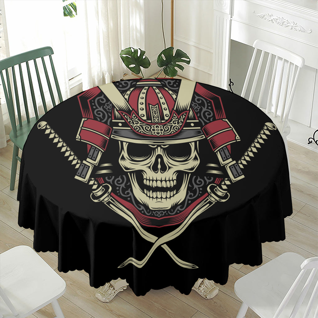 Samurai Warrior Skull Print Waterproof Round Tablecloth