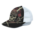 Samurai Warrior Skull Print White Mesh Trucker Cap