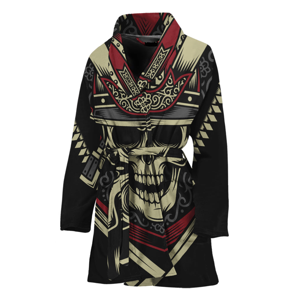 Samurai Warrior Skull Print Women's Bathrobe