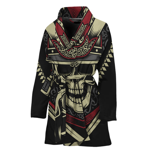 Samurai Warrior Skull Print Women's Bathrobe