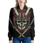 Samurai Warrior Skull Print Women's Bomber Jacket