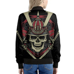 Samurai Warrior Skull Print Women's Bomber Jacket