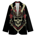 Samurai Warrior Skull Print Women's Cotton Blazer