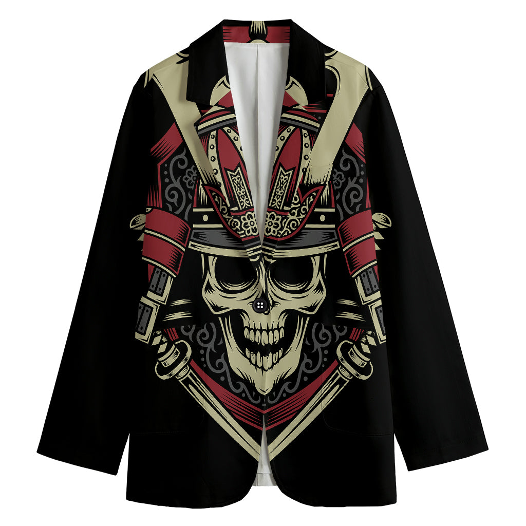 Samurai Warrior Skull Print Women's Cotton Blazer