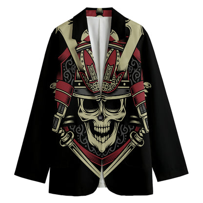 Samurai Warrior Skull Print Women's Cotton Blazer