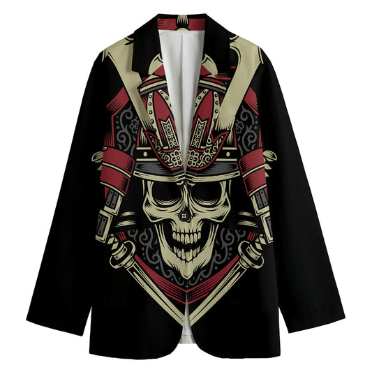 Samurai Warrior Skull Print Women's Cotton Blazer