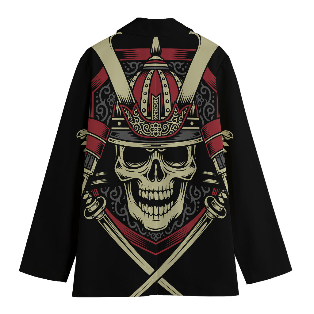 Samurai Warrior Skull Print Women's Cotton Blazer