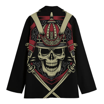 Samurai Warrior Skull Print Women's Cotton Blazer