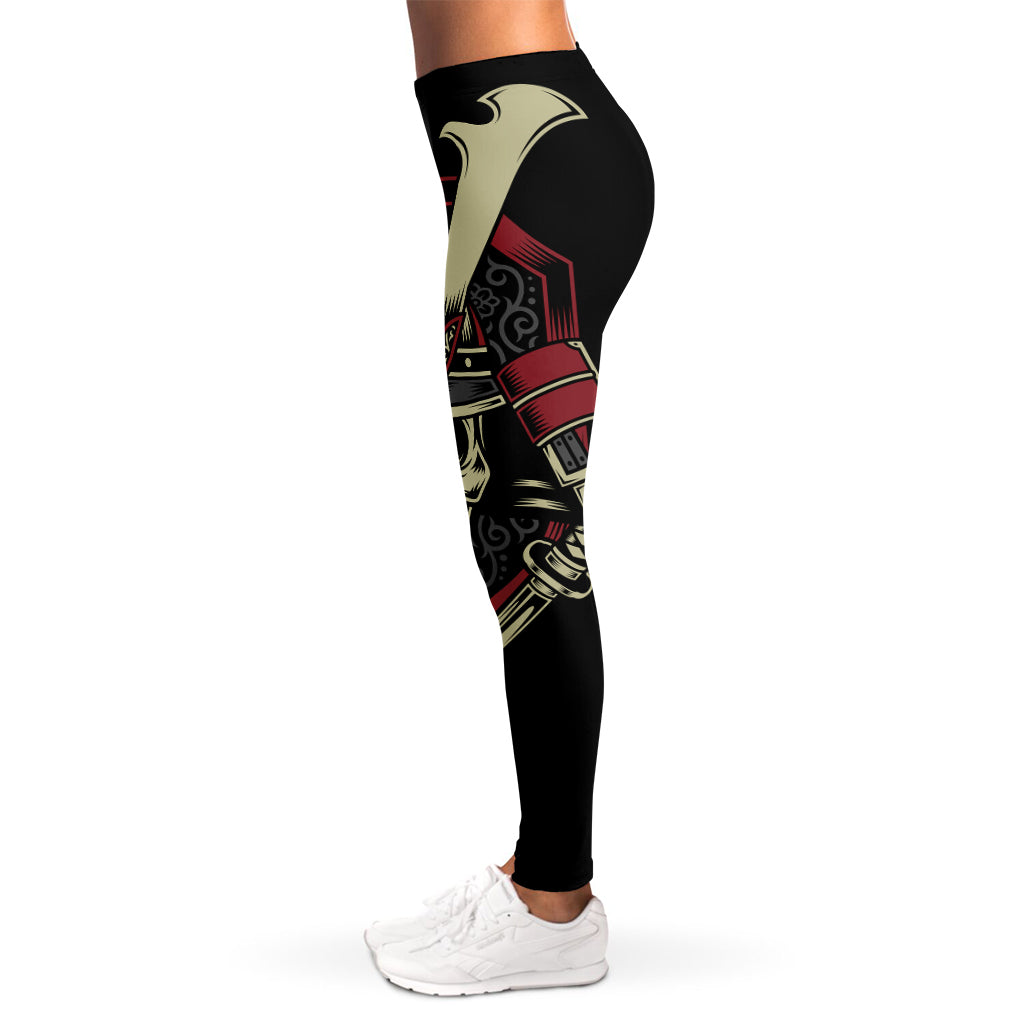 Samurai Warrior Skull Print Women's Leggings