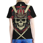 Samurai Warrior Skull Print Women's Polo Shirt