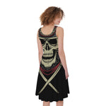 Samurai Warrior Skull Print Women's Sleeveless Dress
