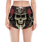 Samurai Warrior Skull Print Women's Split Running Shorts