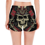 Samurai Warrior Skull Print Women's Split Running Shorts