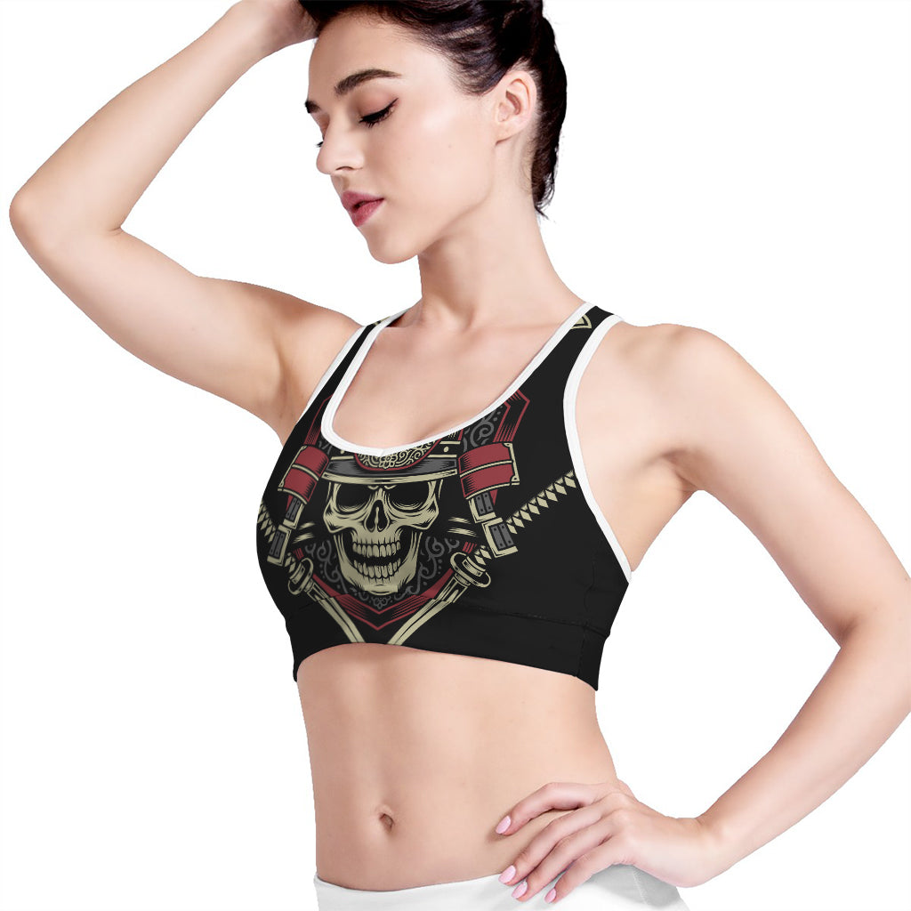 Samurai Warrior Skull Print Women's Sports Bra