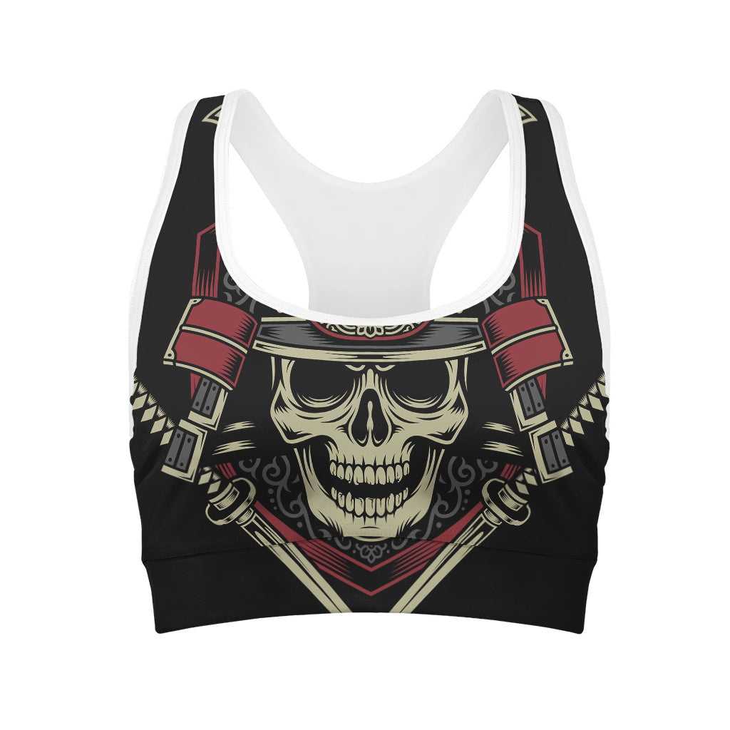 Samurai Warrior Skull Print Women's Sports Bra