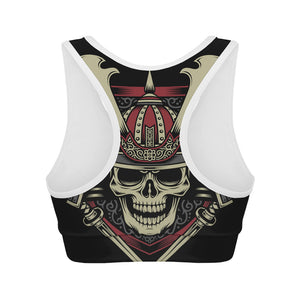 Samurai Warrior Skull Print Women's Sports Bra