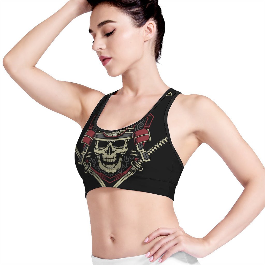 Samurai Warrior Skull Print Women's Sports Bra