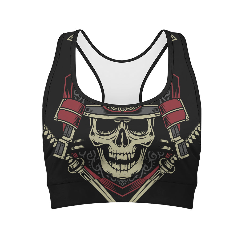 Samurai Warrior Skull Print Women's Sports Bra