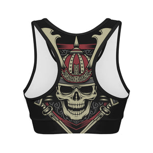 Samurai Warrior Skull Print Women's Sports Bra