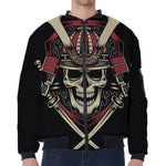 Samurai Warrior Skull Print Zip Sleeve Bomber Jacket