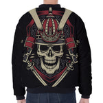 Samurai Warrior Skull Print Zip Sleeve Bomber Jacket