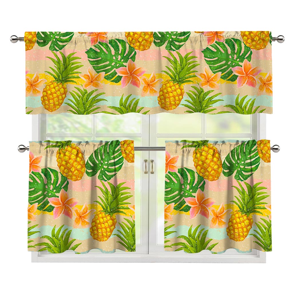 Sand Beach Pineapple Pattern Print 3 Piece Kitchen Curtains