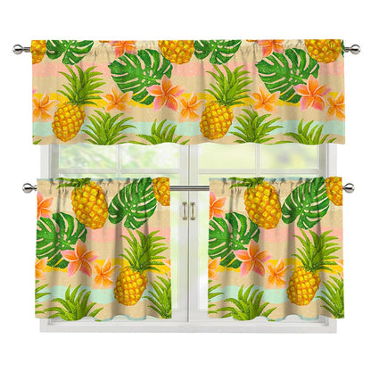 Sand Beach Pineapple Pattern Print 3 Piece Kitchen Curtains