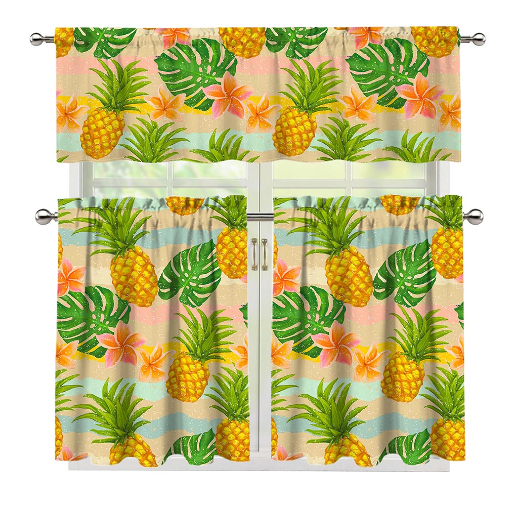 Sand Beach Pineapple Pattern Print 3 Piece Kitchen Curtains