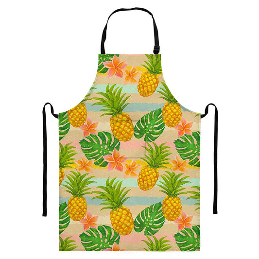 Sand Beach Pineapple Pattern Print Bib Apron With Pocket