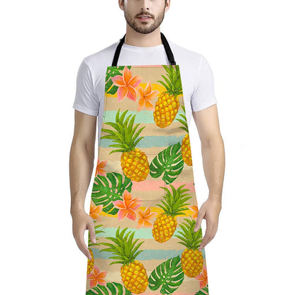 Sand Beach Pineapple Pattern Print Bib Apron With Pocket