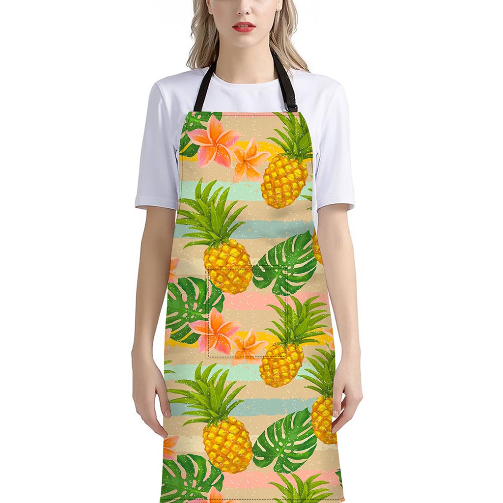 Sand Beach Pineapple Pattern Print Bib Apron With Pocket