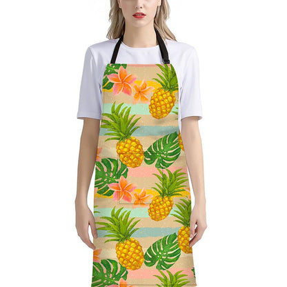Sand Beach Pineapple Pattern Print Bib Apron With Pocket