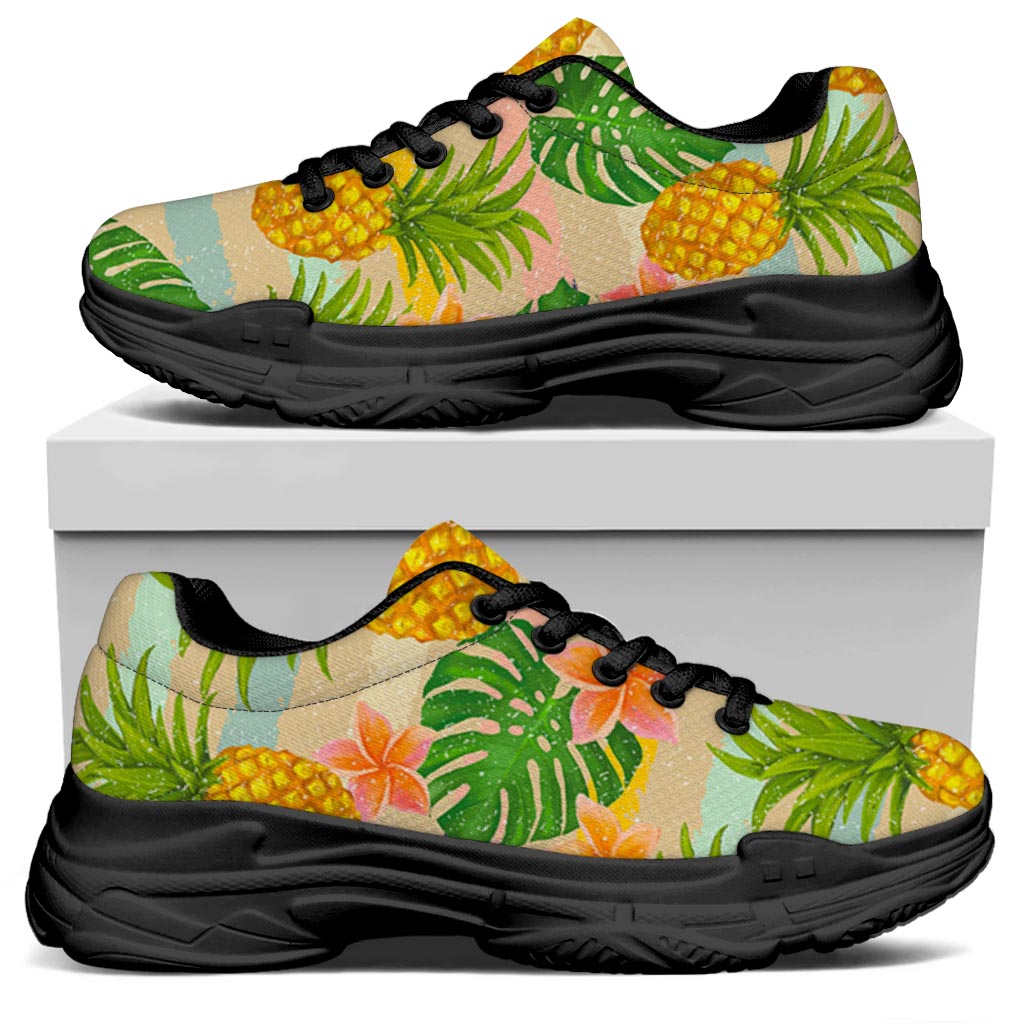 Sand Beach Pineapple Pattern Print Black Chunky Shoes