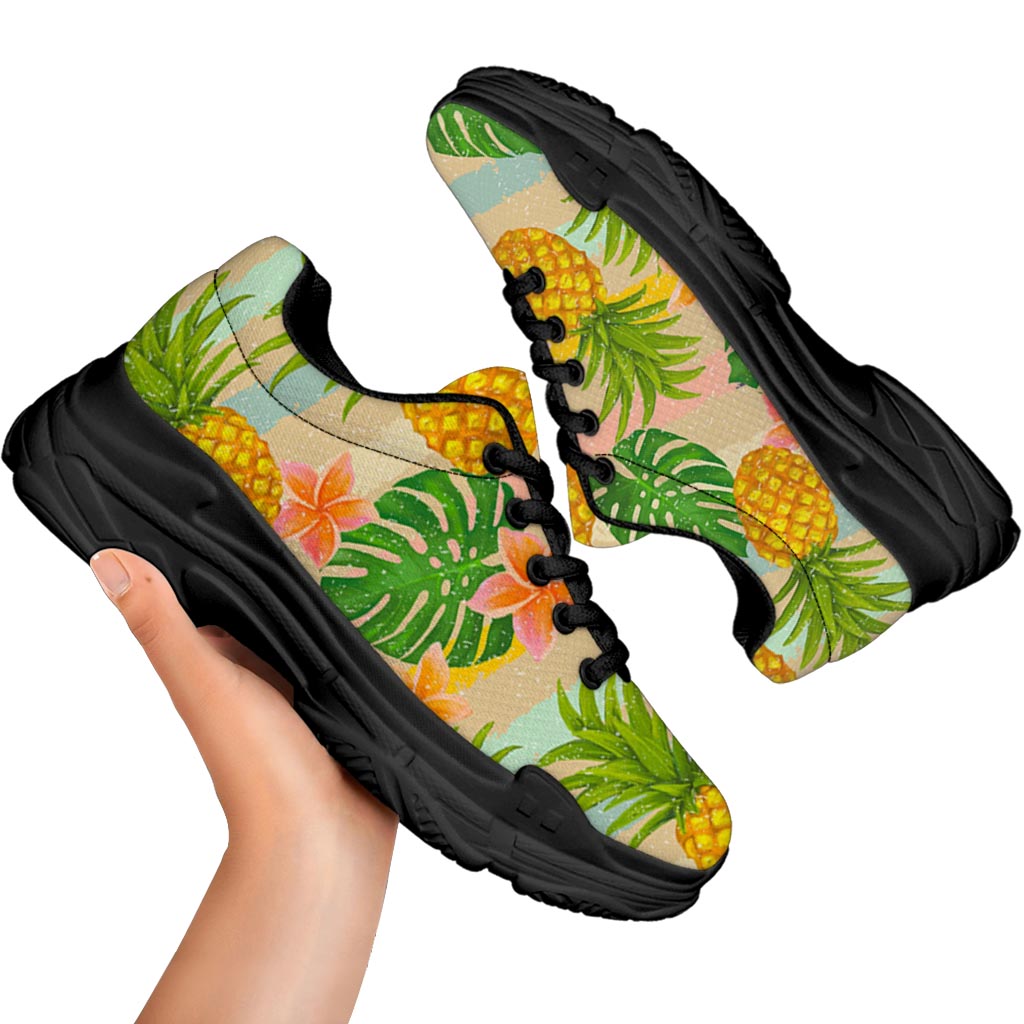 Sand Beach Pineapple Pattern Print Black Chunky Shoes