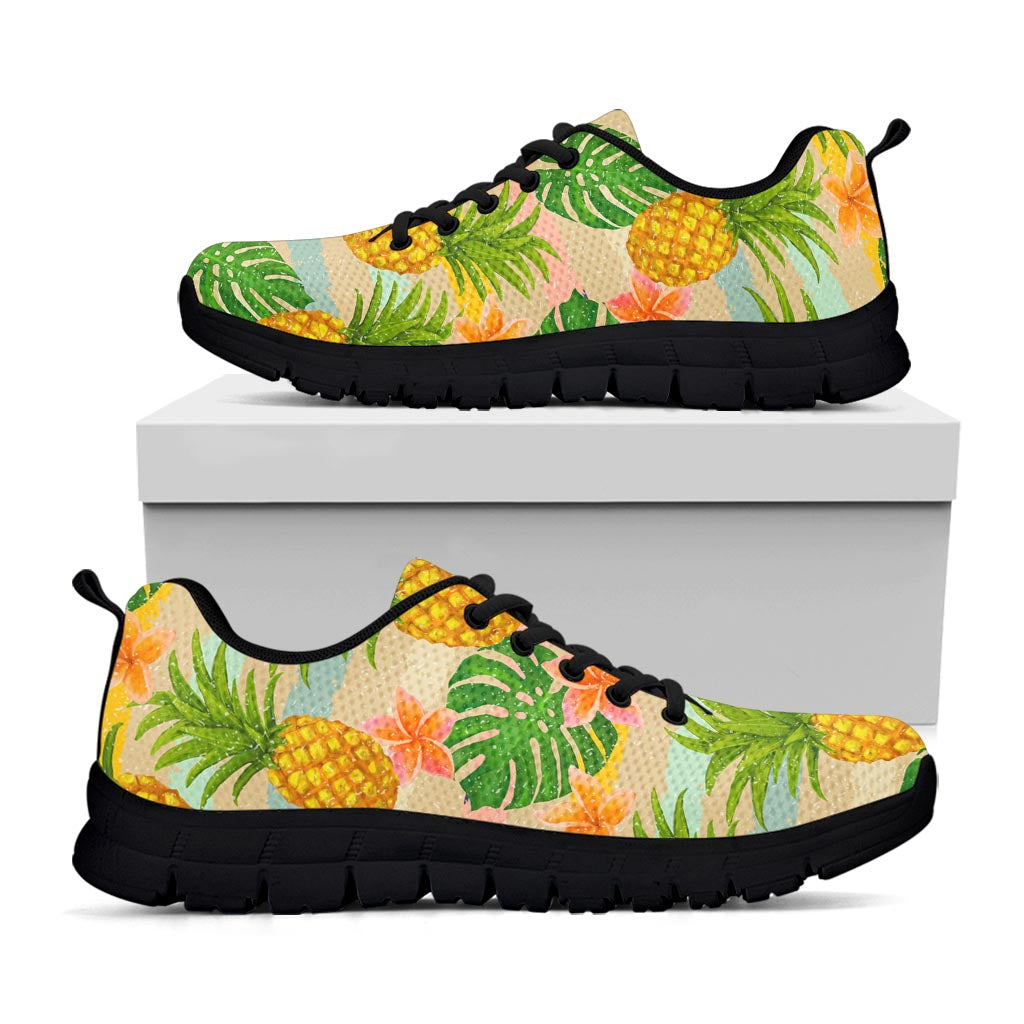 Sand Beach Pineapple Pattern Print Black Running Shoes