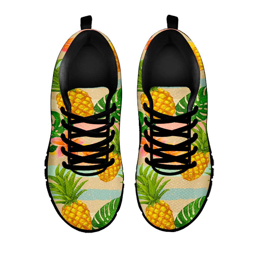 Sand Beach Pineapple Pattern Print Black Running Shoes