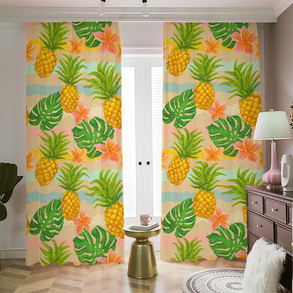 Sand Beach Pineapple Pattern Print Blackout Pencil Pleat Curtains