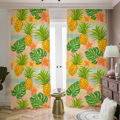 Sand Beach Pineapple Pattern Print Blackout Pencil Pleat Curtains