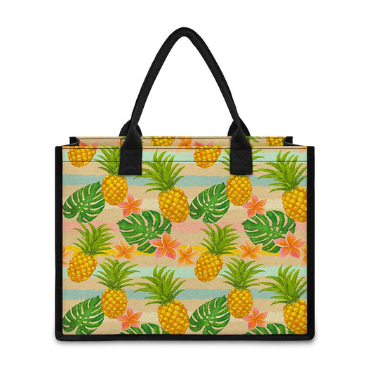 Sand Beach Pineapple Pattern Print Canvas Tote Bag