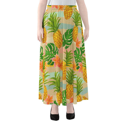 Sand Beach Pineapple Pattern Print Chiffon Maxi Skirt
