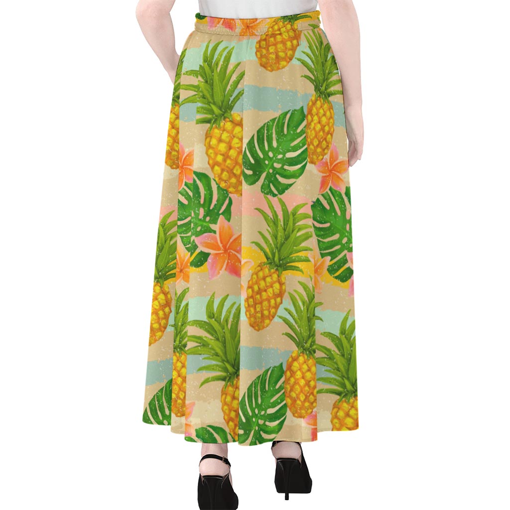 Sand Beach Pineapple Pattern Print Chiffon Maxi Skirt