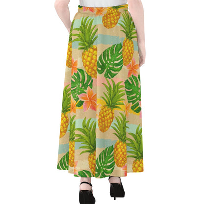 Sand Beach Pineapple Pattern Print Chiffon Maxi Skirt