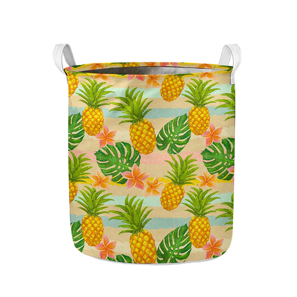 Sand Beach Pineapple Pattern Print Collapsible Laundry Basket