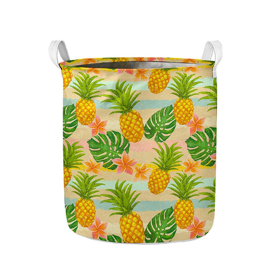 Sand Beach Pineapple Pattern Print Collapsible Laundry Basket