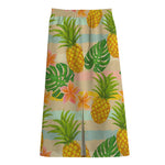 Sand Beach Pineapple Pattern Print Cotton Front Slit Maxi Skirt